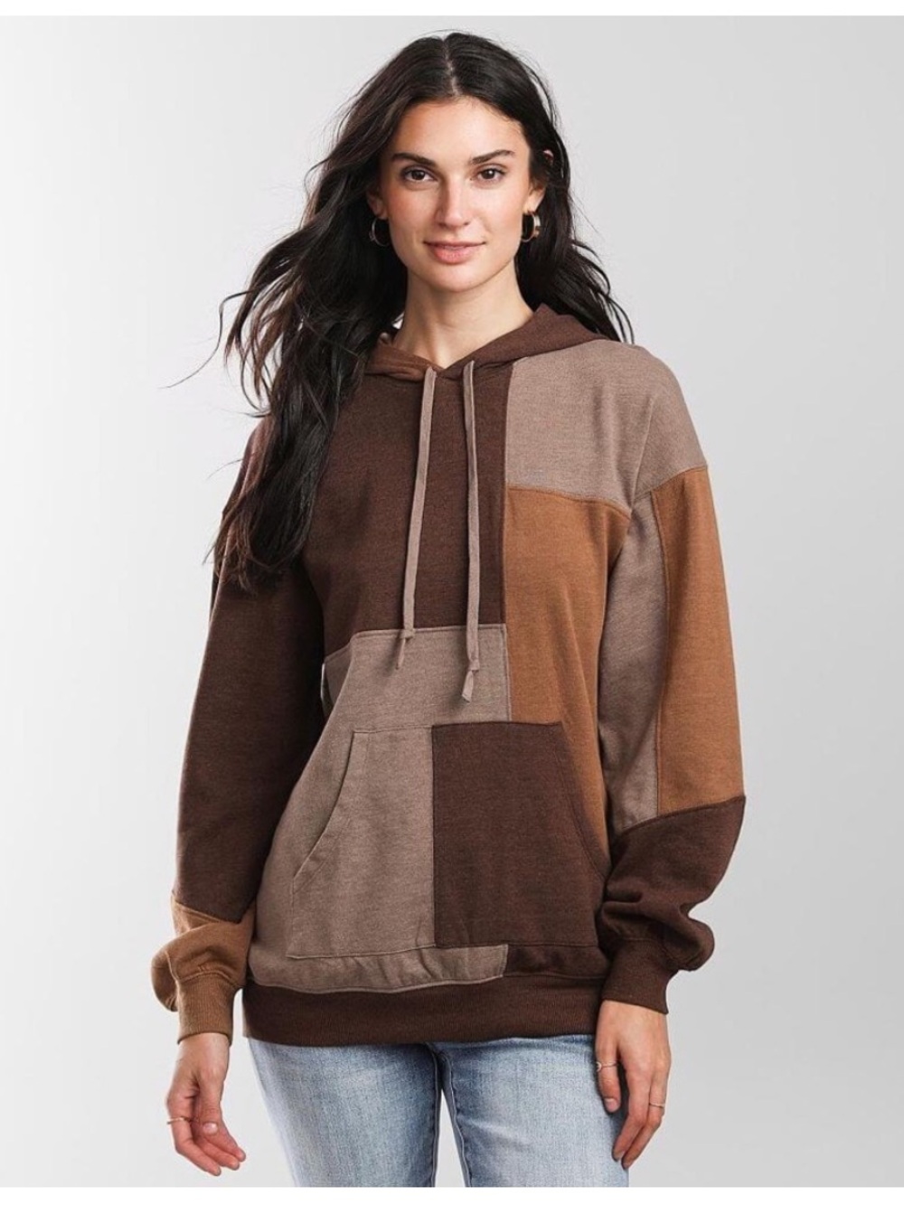 BKE Buckle Colorblock Patch Sweatshirt Brown Neutral Medium